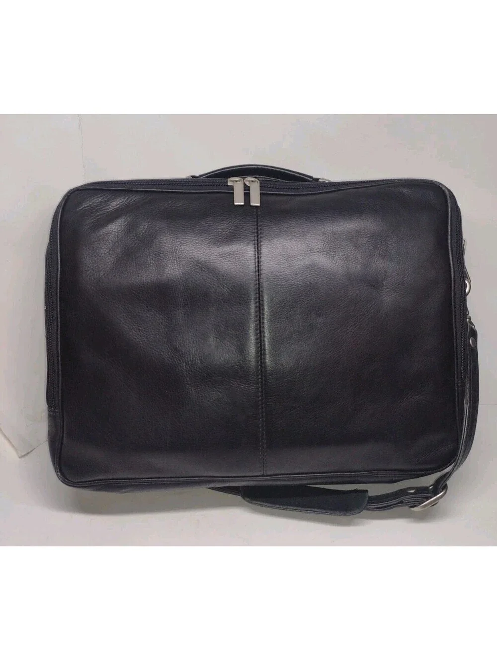 90s Black Genuine Leather Expandable Briefcase Amiet Swiss Lock Executive Bag